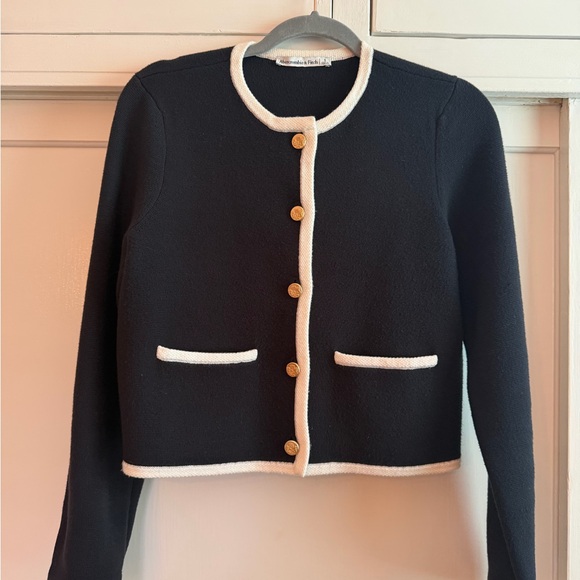 Abercrombie & Fitch Sweaters - Abercrombie Classic Black Knit Cardigan with White Trim